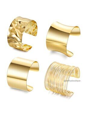Chunky Cuff Bracelet Set Adjustable Wide Metal Statement Bracelets